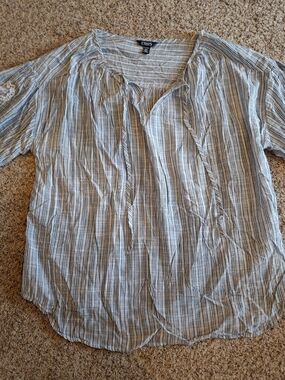 Chaps Men's Light Blue Striped Casual Button-Front Shirt